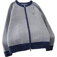 她池撞色外套2025春装女装插肩长袖宽松款圆领针织上衣