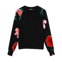 【西班牙时尚奢品】宽松印花拼接圆领长袖女式针织衫