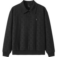 GXG男装 半开襟卫衣翻领长袖上衣polo领卫衣 2025春季 黑色 L 175/L