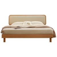 全友家居原木风床头软包靠背双人大床主卧室家用高脚收纳床1.8米x2米