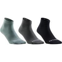 迪卡侬（DECATHLON）运动袜中帮棉袜(3双)舒适保暖透气吸汗MSTS 【共3双装】黑色+深灰+中春绿 【39_42】(鞋码39/40/41/42)