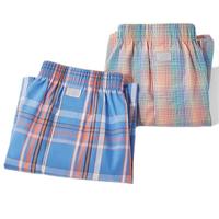 七匹狼阿罗裤男宽松内裤男纯棉爸爸家居睡裤抗菌三分短裤男 黄绿格(1件装) L 体重100-120斤)