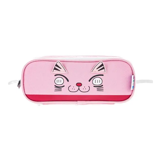 一木林 笔袋 高颜值简约收纳袋加长大容量耐用多功能双层多功能拉链铅笔笔袋 粉色小猫款8494