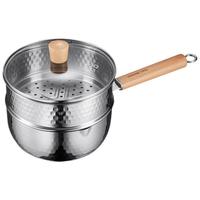 1号会员店20cm无涂层3层钢加厚304不锈钢日式雪平奶蒸锅婴儿辅食汤锅泡面锅 【带蒸格】304雪平锅套装 20cm