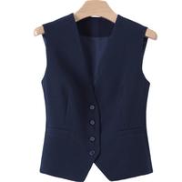 晚白2025春季洋气时尚气质西装外套百搭通勤韩版纯色显瘦马甲女 深蓝色 M