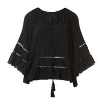 S.DEER圣迪奥女装新中式套装圆领流苏肌理宽松衬衫S24360401 黑色/91 M/165