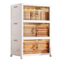 懒人空间衣物收纳柜免安装双开门大容量折叠储物柜客厅置物收纳架 50cm高透面板 2层【上门l极速】