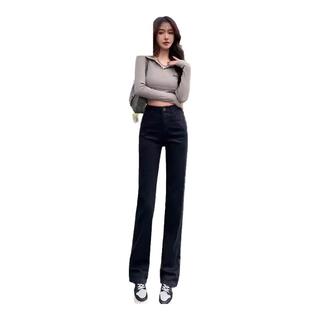 红蜻蜓 RED DRAGONFLY直筒牛仔裤女2025年春季女装烟管裤显瘦女士长阔腿裤子女 黑色长裤 28