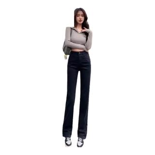 红蜻蜓 RED DRAGONFLY直筒牛仔裤女2025年春季女装烟管裤显瘦女士长阔腿裤子女 黑色长裤 28