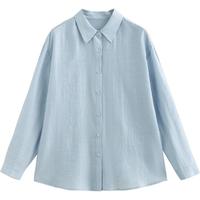 初语莱赛尔醋酸长袖衬衫女2025夏季后开叉设计感衬衣宽松上衣 天蓝色 M