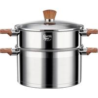 三四钢316L不锈钢汤锅蒸锅燃气灶家用食品级煮锅电磁炉24cm带蒸笼 34554 医疗级316L钢：配304蒸格 24cm