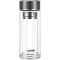 苏泊尔（SUPOR）玻璃水杯车载杯子商务办公泡茶杯双层加厚玻璃杯 晶石灰- 280ml