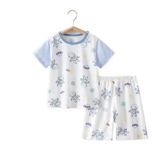 贝肽斯儿童睡衣夏季薄款纯棉空调服男女童冰丝凉感短袖宝宝家居套装 宇航员巡航-【肽棉*5A抑菌】 80 cm