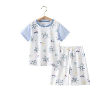贝肽斯儿童睡衣夏季薄款纯棉空调服男女童冰丝凉感短袖宝宝家居套装 宇航员巡航-【肽棉*5A抑菌】 80 cm
