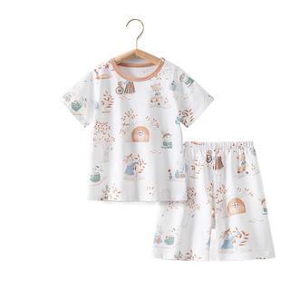 贝肽斯儿童睡衣夏季薄款纯棉空调服男女童冰丝凉感短袖宝宝家居套装 欢聚树屋-【肽棉*5A抑菌】 100 cm