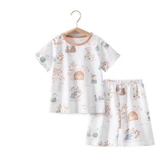 贝肽斯儿童睡衣夏季薄款纯棉空调服男女童冰丝凉感短袖宝宝家居套装 欢聚树屋-【肽棉*5A抑菌】 100 cm