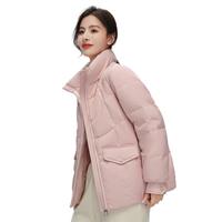 雪中飞 SNOWFLYING春季潮流撞色克莱茵蓝工装大口袋女士中长款羽绒服