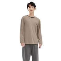 【日韩休闲 100%棉】春秋圆领男士长袖家居服套装纯棉睡衣男