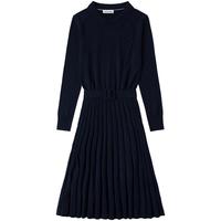 法国拉科斯特 LACOSTE 时尚小翻领中长款连衣裙女腰带收腰百褶连衣裙子