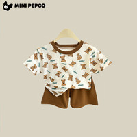 小猪班纳儿童短袖套装a类纯棉男女通T恤宝宝夏季服装短裤薄款夏装童装 T23纯棉套装小熊 130 cm