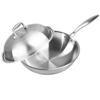 斯尼菲(SINFI)无柳钉304不锈钢炒锅家用无涂层平底炒菜锅燃气灶电磁炉通用 34内径32【钢化玻璃盖】 32cm