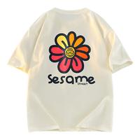 SESAME STREET短袖t恤男士2024凉感运动宽松圆领冰丝夏休闲男Y507杏色XL XL (140-155斤)