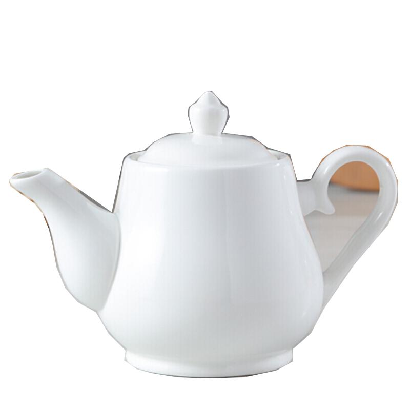 酒店大容量茶壶大号单壶白瓷中式陶瓷圆形咖啡花茶具 京臣纯白咖啡壶创意茶壶欧式凉水壶酒店家用商用陶瓷壶 小号金钟壶 800ml