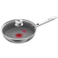 康巴赫（KBH）红点感温平底锅304不锈钢煎锅不粘锅蜂窝纹煎锅电磁炉可用炒菜 红点感温煎锅【带盖】 26cm