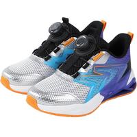 江博士春季男女童潮流运动儿童鞋 免系鞋带旋钮扣透气学步鞋 银/蓝/紫 34 脚长约20.9-21.5