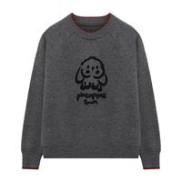 Basic House/百家好春季韩系卡通半高圆领插肩袖宽松针织毛衣 深灰 M