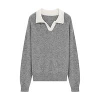 Basic House/百家好法式高级感撞色毛衣秋冬polo领设计感羊毛衫女 灰色 L 125-140斤