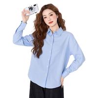 2025春季韩版简约纯色百搭长袖衬衫女翻领文艺休闲通勤衬衫女