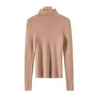 晚白【100%羊毛】高领毛衣针织衫女2024冬款简约纯色百搭保暖打底衫 皮粉色 M