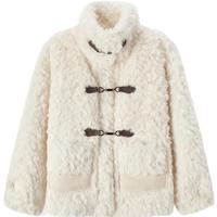 森马 Semir外套女仿兔毛仿麂皮拼接复古2024冬季宽松立领夹克温柔系 白色调00311 155/80A/S