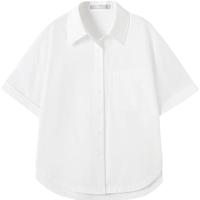 对白简约通勤松弛感短袖白衬衫女2025夏独特宽松休闲衬衣上衣 月光白 M