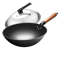 八桂铁匠 陆川铸铁锅炒锅家用手工无涂层不粘炒菜锅生铁古法圆底炒锅32cm 圆底+赠盖铲 32cm