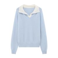 Basic House/百家好法式高级感撞色毛衣秋冬polo领设计感羊毛衫女 云朵蓝 M 110-125斤