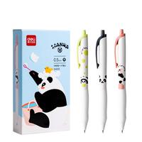 得力（deli）熊猫速干顺滑ST头按动中性笔 高颜值中性笔 0.5mmST头黑色12支/盒SA605 【熊猫嘟嘟】三色外观 12支
