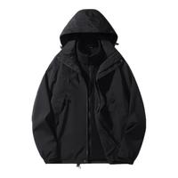 天伦天冲锋衣夹克男女士装秋冬季三合一宽松休闲外套防风防水登山服 黑色三合一【男女同款】 S