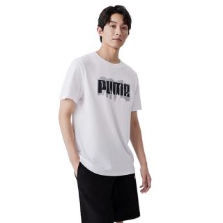 PUMA 纯棉彩色印花短袖T恤男新款夏季运动圆领上衣 676696 白-02 L (180/100A)