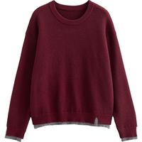 初语假两件圆领毛衣慵懒高级感针织衫女安可拉红上衣 安可拉红 S