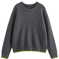 初语假两件圆领毛衣慵懒高级感针织衫女安可拉红上衣 灰色 S