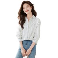 2025春季长袖翻领衬衫女时尚休闲宽松高级感上衣条纹衬衣
