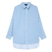 【简约条纹女式衬衫】春秋装垂性光泽感翻领单排扣男友风清新衬衣