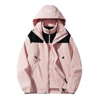 天伦天冲锋衣夹克男女士装秋冬季三合一宽松休闲外套防风防水登山服 浅粉色三合一【男女同款】 M