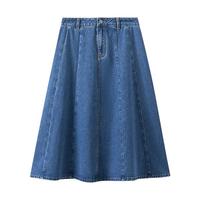 纯棉法式牛仔半身裙女春秋季气质高腰显瘦A字伞裙子