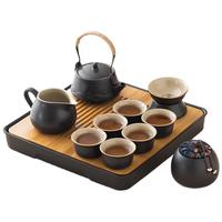 京东京造 茶具整套 功夫茶具陶瓷套装茶壶茶杯茶盘【黑陶提梁壶】 12件套