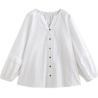 初语法式灯笼袖文艺纯棉提花衬衫女2025年春季气质百搭上衣 米白色 L