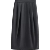 初语气质通勤花苞裙女2025年春季中长款百搭西装腰半身裙子 深灰色 S