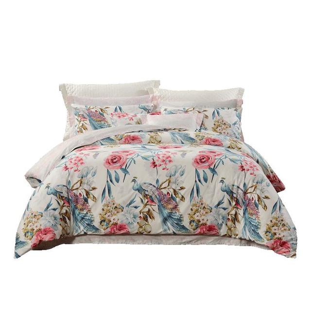 富安娜 FUANNA 富安  纯棉斜纹全棉四件套 印花系列-浅兰 1.5米床 床单款 （被套203*229cm）